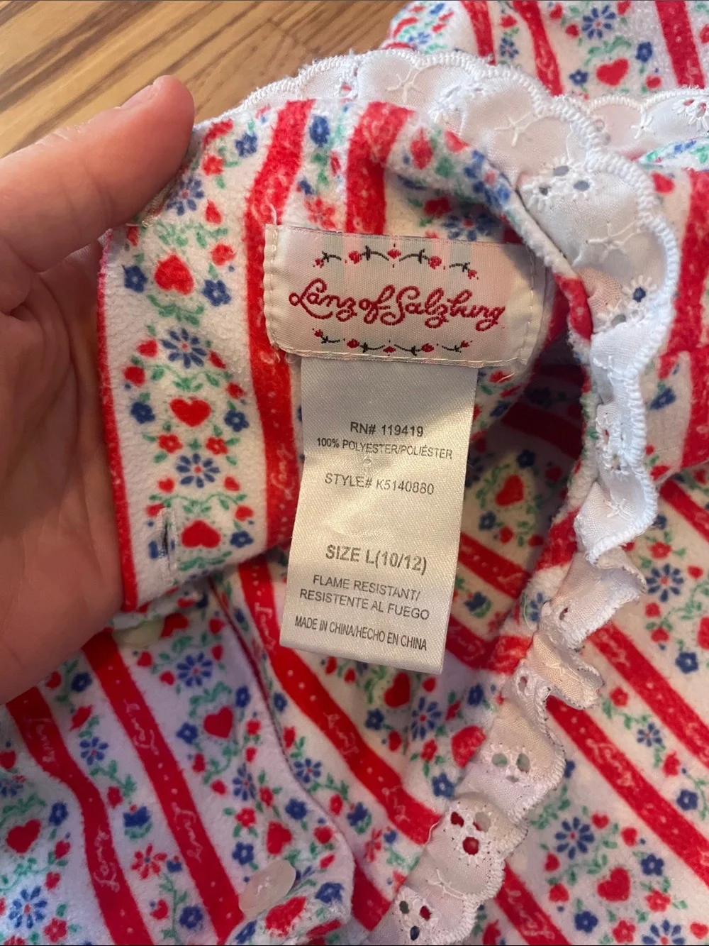 Girls' Red & White Floral Stripe Nightgown with Lace Trim